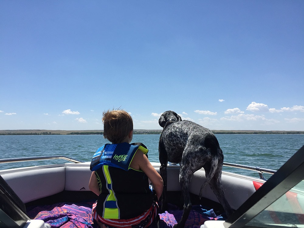 TJ With Son and Dog at Lake